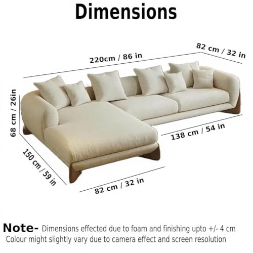 Image of Upholstered 3 Seater Sofa Three Seater Sofa with Wooden Legs for Living Room Hotels & Offices (RHS 4 Seater Beige)