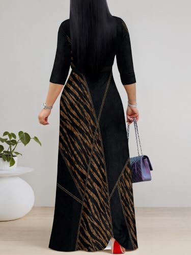 Image of Women's V Neck Floral Maxi Dress 3 /4 Sleeve Plus Size Boho Wrap Flowy Long Dresses with Belt