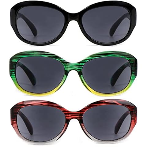 Hyyiyun 3 Pack Reader Sunglasses for Women Full Lens,Vintage Jackie Oval Outdoor 2.0X Cover
