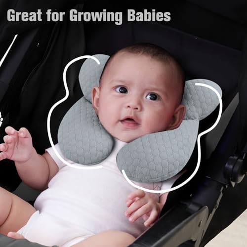 Image of KAKIBLIN Baby Travel Pillow, Upgraded Baby Neck Pillows for Car Seat, Infant Neck Support Pillow for Head and Neck,Newborn Head Support for Car Seat, Stroller, Pushchair(Light Grey)