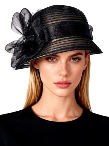 Sombrero Kentucky Fascinator con Velo y Flor para Mujer miniatura 1