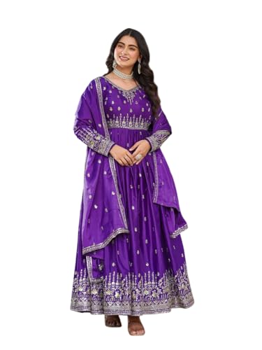 Women's American Silk Sequence Embroidery Long Anarkali Kurti (Gown) With Dupatta
