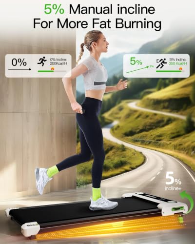 AKLUER Incline Under Desk Treadmill - 2.5HP Home Walking Pad, Compact Fitness Equipment with Remote Control & LED Display, White - image 2