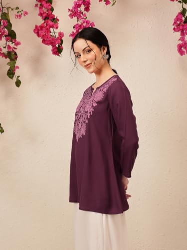 Image of QAZMI Women's Fiza Kashmiri A-Line Short Kurti