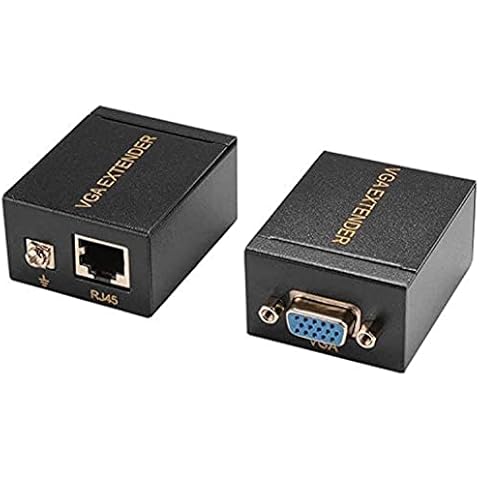 VGA Extenders,60m VGA Transmitter + Receiver Over Cat5e Cat6 Ethernet Cable 1080P Audio Support (Sender+Receiver) Cover