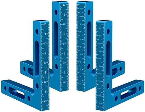 4PCS 90 Degree Aluminium Alloy Positioning Squares, 4.7" x 4.7" Right Angle Clamps Woodworking Carpenter Tool, Corner Clamping Square for Picture Frames Squares Assemble Cabinets Drawers, Blue