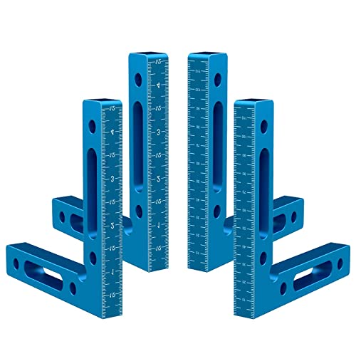 4Pcs 90 Degree Aluminium Alloy Positioning Squares, 4.7" X 4.7" Right Angle Clamps Woodworking Carpenter Tool, Corner Clamping Square For Picture Frames Squares Assemble Cabinets Drawers, Blue #TOP1