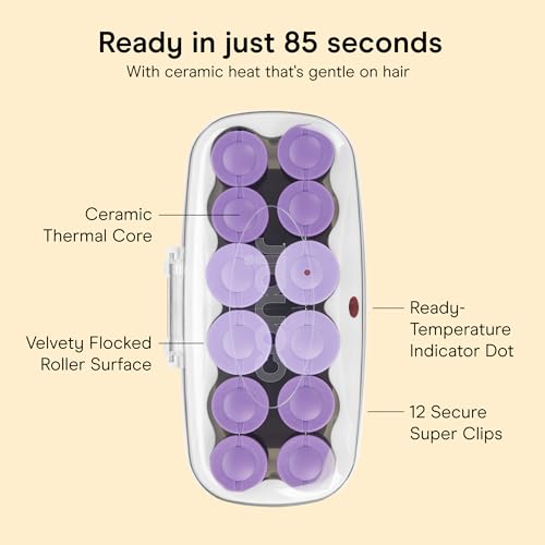 Image of Conair Ceramic Hot Rollers, 1 3 /4 Inch & 1 1 /2 Inch Rollers, Lavender, 12 | Ceramic Flocked Hair Setter for Salon Volume and Soft Curls, 1 in. & 1 in. Sizes, Lavender, 12-Count, CHV14AMZL