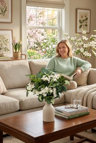 4 PCS 16" Artificial Plants Flowers Indoor Eucalyptus Greenery Stems White Cherry Blossom Branches for Vase Faux Spring Home Decor Centerpiece Decoration - Image 3