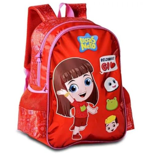 Mochila Bolsa de Costas Gi Neto Aventureira Youtuber Holográfica Escolar Creche Passeio Viagem Vermelha
