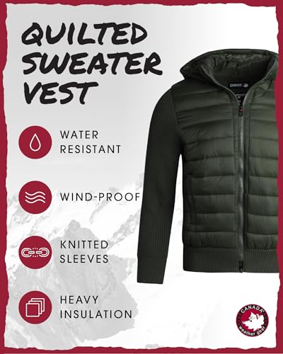 CANADA WEATHER GEAR Men's Quilted Sweater Vest - Water Resistant Full Zip Up Hooded Puffer Winter Jacket (Sizes: M-XXL)2