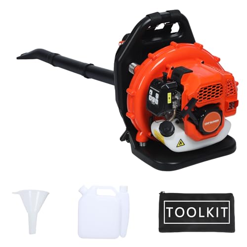 Erhigher Backpack Leaf Blower, 2-Stroke Engine 665CFM Air Volume 1.7L Tank Leaf Blower 63CC Gas Powered Leaf Blower Snow Blower for Lawn Care, Road Cleaning Orange