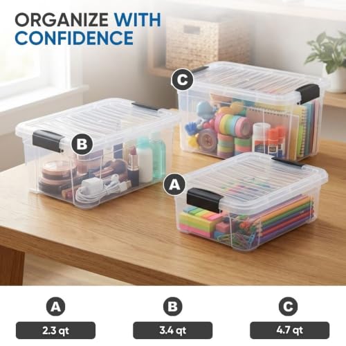 Image of Superio 3.4 Quart Clear Plastic Storage Boxes with Lids, Stackable Organizer Containers, BPA-Free Storage Bins for Home, Office, School & Dorm, 1 Pack
