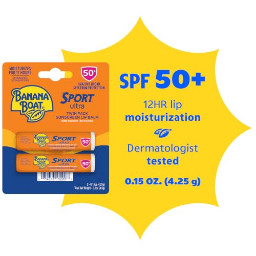 Image of Sport Ultra Twin Pack SPF Lip Balm Pack, Banana Boat Lip Balm SPF 50, Oxybenzone Free Sunscreen, Lip Sunblock, Travel Size Sunscreen for Lips, 2 Pack