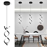 CANEOE Spiral Led Pendant Light Fixture,15W 6000K Modern Integrated LED Hanging Lamp, Adjustable Height Black Kitchen Island Light Fixture for Dining Room Bedroom Kitchen Sink, 1 Pack (Black)