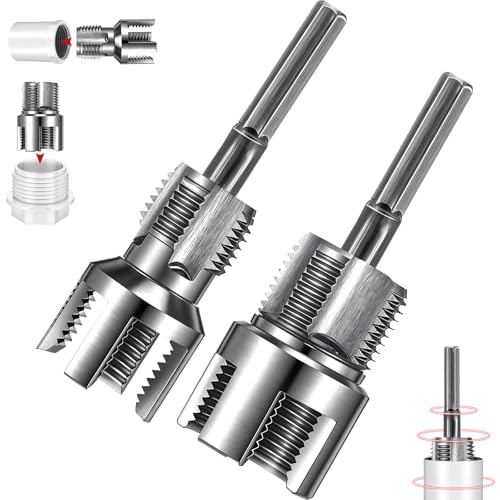 Otoolling 2 Pcs Pipe Thread Cutting Tool, Integrated Internal & External Pipe Threading Tool, Electric Drill Compatible PVC Tube Threader Kit, 1/2