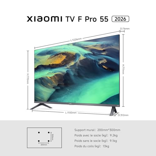 XIAOMI TV F Pro 55, 140 cm (55 Pouces), 4K UHD QLED, Smart TV, Fire TV, Contrôle Vocal Alexa, HDR10+, 60Hz avec 120Hz Game Boost Mode, MEMC, 2Go+32Go, Compatible avec AirPlay