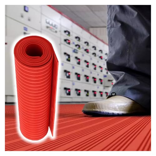 Distribution Room Rubber Mat 10kV Insulated, Home Commercial Electrical Rubber Insulating Mat 20 18 16 15 12 10 8ft Long, Switchboard Dielectric Mat(Red,3.3ft Wide x 20ft Long)