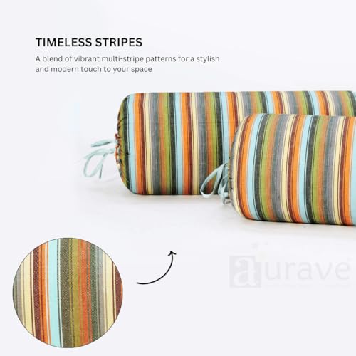 Image of AURAVE Cotton 144 TC Printed Bolster Cover with Drawstring Closure, Set of 2, Soft Breathable Durable Machine Washable for Sofa Bed & Home Decor, 15 inchx30 inch, Multi | Cover Only
