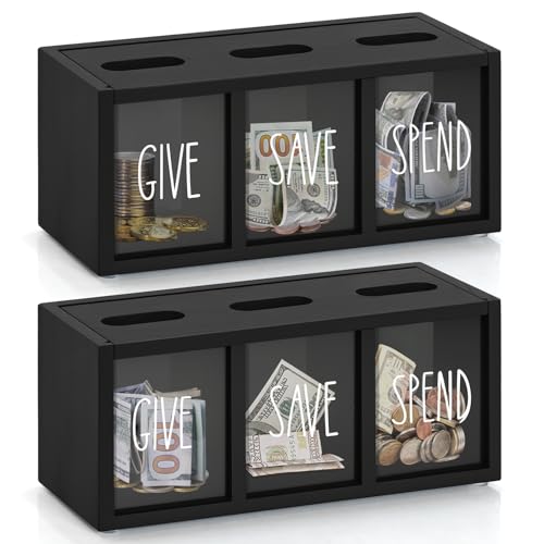 2 Pcs Piggy Bank for Kids Girls Boys, Wooden Give