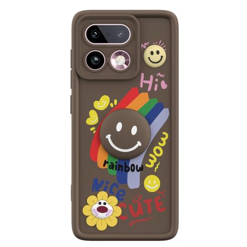 Image of Pikkme Back Cover for Realme 16 Pro Plus 5G | Soft Silicone| Cute Rainbow Smile & 3D Cartoon Flower Design | Shockproof Raised Camera Protection Bumper Case (Brown)