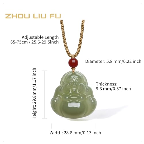 Nephrite Green Jade Chinese Buddha Pendant Red Agate Bead Pendant Necklace with Jewelry Box for Women Men Couple Lover Anniversary Birthday (65-75cm Brown Rope) Y04138432