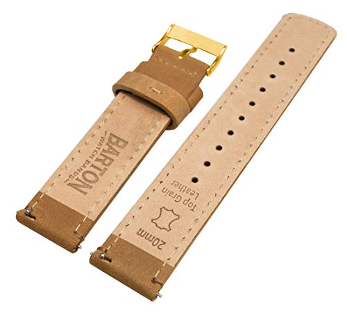 Image of Barton Quick Release Leather Gold Buckle Watch Band Strap - Choose Color - 16mm, 18mm, 20mm, 22mm or 24mm - Gingerbread Brown 16mm
