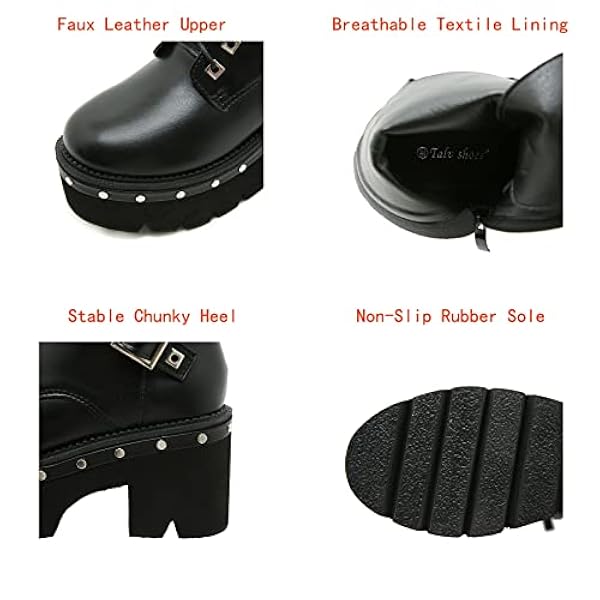 Damesplatform Bezaaid Goth Booties Cross Buckle Lace Up Punk Boots Dikke Heel Side Zipper Combat Enkelschoenen