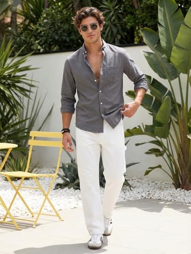 Image of Urbano Fashion Men's Cotton Full Sleeve Regular Fit Solid Oxford Shirt with Button-Down Collar