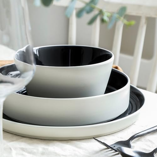 Stone Lain Elica 12-Piece Modern Dinnerware Set Stoneware, Plates and Bowl Sets for 4, Black and Beige by Stone Lain - Image 6