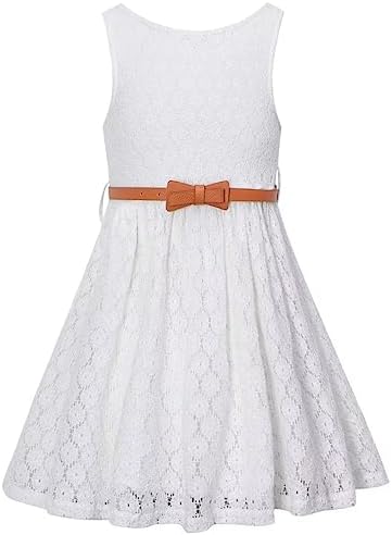 BINPAW Big Girls Dress Sleeveless Vintage Flower Lace Dress for Wedding Party Evening Gown Pageant Gowns, A-White, 8-9 Years =Tag 150