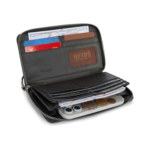 Image of Montana West X Wrangler Wristlet Wallets for Women Classic Retro Wallet Purse Bifold Credit Card Wallets for Women Oversized Logo Clutch Wristlet WG136-W006BK