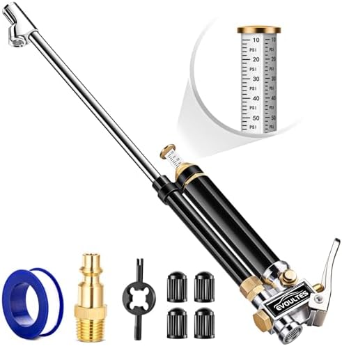 Heavy Duty Tire Inflator with Pressure Gauge, 16.5 Inch Extended Dual Head Air Chuck with Pressure Gauge, 10-120 PSI, Semi Truck Tire Chuck for Rv Car Air Compressor Accessories