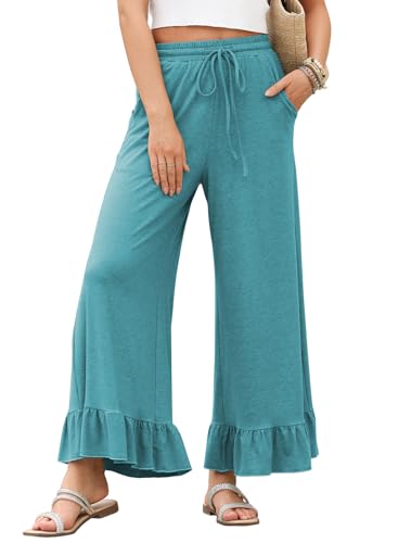 EVALESS Women's Wide Leg Pants with Pockets High Rise Elastic