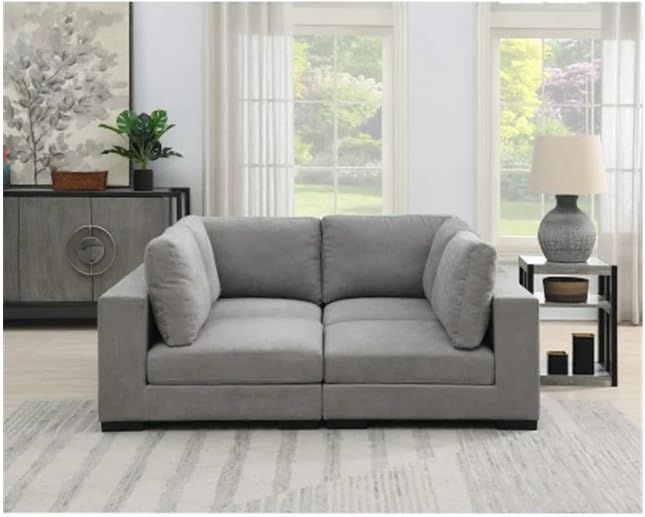 Image of Homeify Aria Wooden Interchangeable Fabric 4 Seater Sofa Set for Living Room (Premium Velvet,Grey)