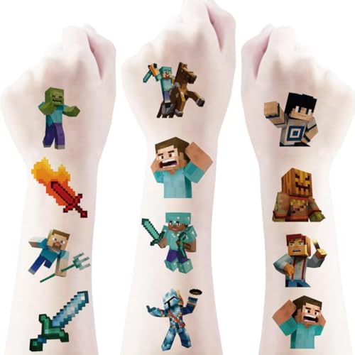 40 Sheets Minecraft Temporary Tattoos Stickers Sheets Fake Body Arm Chest Shoulder Tattoos for Men or Women with