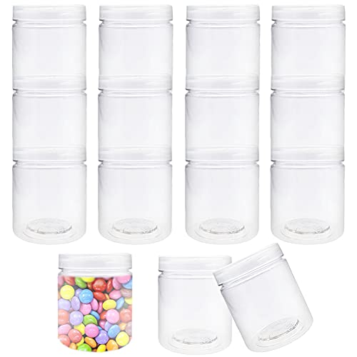 15 Pack Plastic Round Storage Jar,6 OZ Empty Wide-Mouth Container Jars,Clear Refillable Slime Bottles with Lids for Food,Honey Storage,Candy,Beans,Cosmetic Cream,DIY Craft