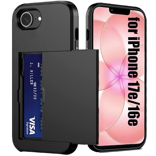 Lumobrilla for iPhone 17e Case/iPhone 16e Case with Card Holder(Store 2 Cards) Wallet Case Slim Dual Layer Heavy Duty Protective Shockproof Hidden Card Slot Phone Case for iPhone 17e/iPhone 16 e,Black