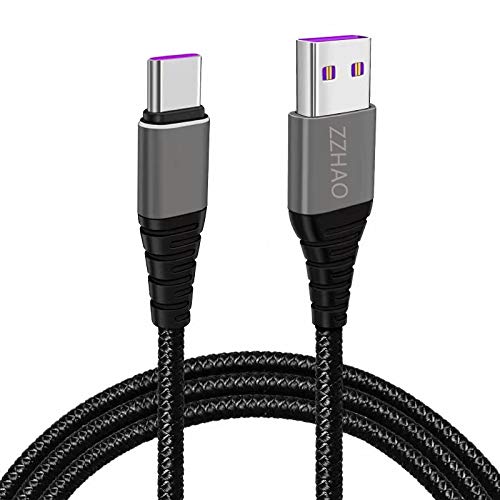 ZZHAO Câble USB Type C Charge Rapide 5A Nylon Tressé Compatible avec Huawei P40 P30, Sony Xperia XZ,Xiaomi 10 Mi 8 Mi 9,HTC U11, Nokia 7 Plus etc(1,2M, Noir) Cover