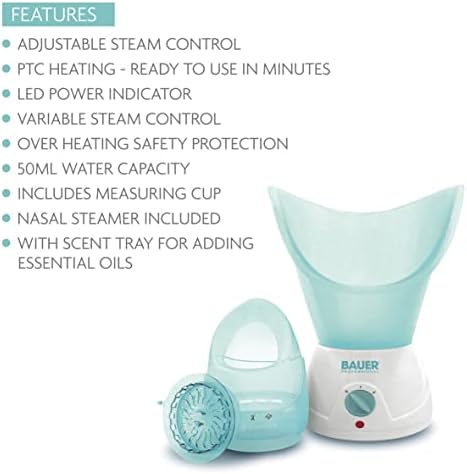 Bauer 38680 Facial Spa Face Steamer and Nasal Inhaler Set, Removes Blackheads & Opens pores