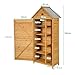 HOMASIS Gartenschrank Holz, Gerätehaus Wetterfest Outdoor, Gartenhaus mit 5 Ablagen & Schrank, Geräteschuppen mit Satteldach, Gartenschuppen Gartenhütte Geräteschrank, Natur (70x45x160cm)