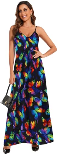 Image of Women's Maxi Sunflower Dresses Sleeveless Long Tie Dye Dress Casual Sundresses with Pockets