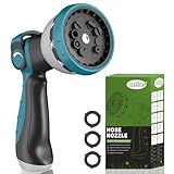 Hose Nozzle, Garden Hose Nozzle with 10 Spray Patterns, Thumb Control On Off Valve, Adjustable and Heavy Duty for Washing Car, Watering Plants, Washing Pets, and Home Use
