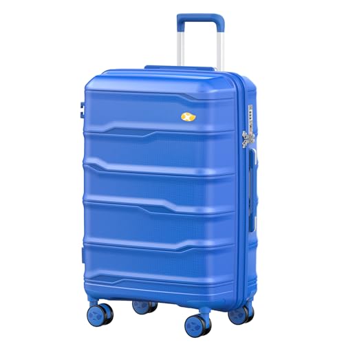 24 Inch Luggage with Spinner Wheels, Hard Shell Suitcase, Lightweight PP Luggages with TSA Lock, Checked-Medium Suitcases 24-Inch, Blue