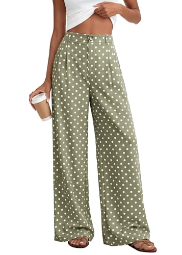 KIRUNDO Dress Pants Women 2026 Summer Polka Dot Palazzo Wide Leg Trousers Flowy Business Casual Slacks for Work with Pockets(Dot Green White Large)