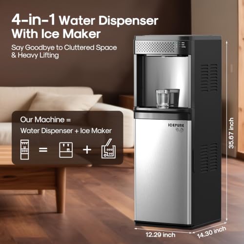 Image of ICEPURE 4-in-1 Bottom Loading Water Cooler Dispenser with Ice Maker | Fits 3 & 5 Gallon Bottles, Hot & Cold Water with Child Lock, 33 lbs Daily Output for Home and Office