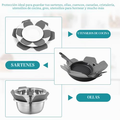 Miniatura 3 de Tiesome 6 Protectores De Fieltro Para Sartenes, Protectores De Sartenes, Protección Contra Arañazos, 3 Tamaños Diferentes, Ajustables, Antideslizantes, Para Sartenes, Ollas, Cuencos, Protección Contra