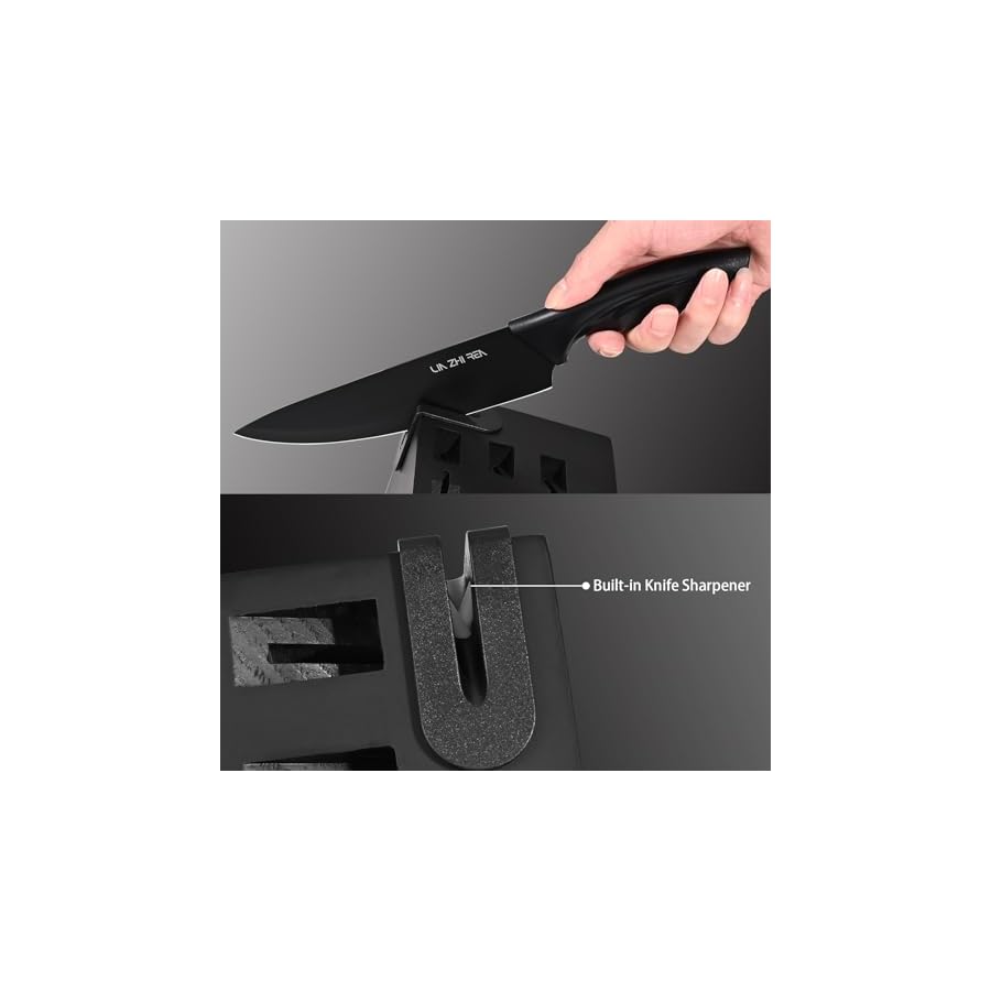 kitchen-knife-sets-with-Block-Built-in-Sharpener-15-Pcs-knife-block-set-for-Chopping-Slicing-DicingCutting-Dishwasher-Safe-Black kitchen knife sets with Block, Built in Sharpener, 15 Pcs knife block set for Chopping, Slicing, Dicing&Cutting, Dishwasher Safe. (Black)