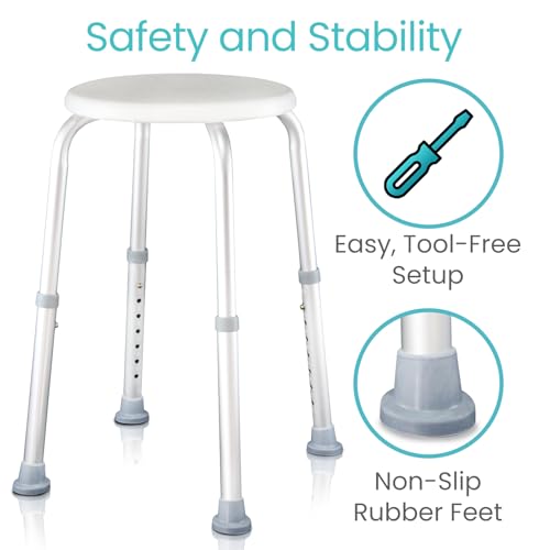 Image of Vive Shower Stool for Inside Bath - Small, Adjustable, Plastic, Round, Non-Slip - Bathtub Seat Chair for Bathroom Safety - Waterproof Medical Universal Tub Bench for Elderly, Senior, Women, Adults