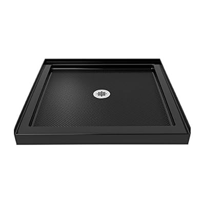 DreamLine SlimLine 42 in. D x 42 in. W x 2 3/4 in. H Center Drain Single Threshold Shower Base in Black, DLT-1142420-88